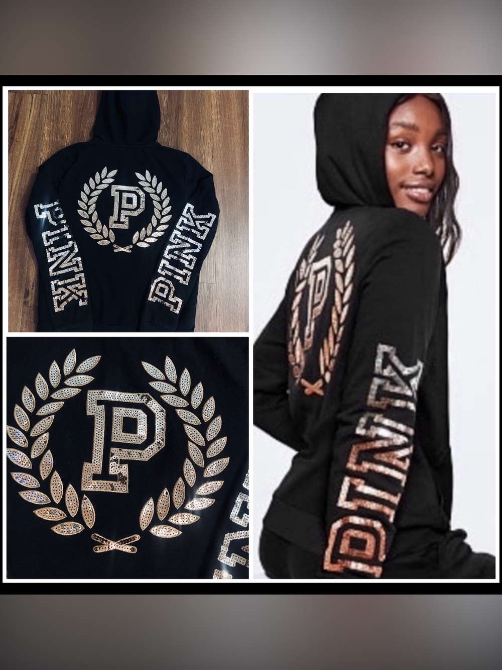 VS PINK Rose gold silver bling sequins hoodie Small
